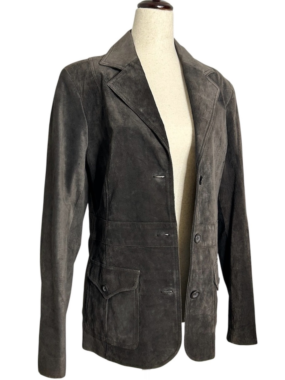 Liz Claiborne Genuine Suede Blazer in Grey-Brown Suede, size Large